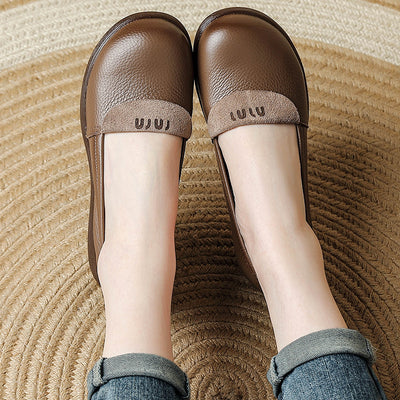 Babakud Retro Leather Casual Soft Flat Sole Slip-Ons Flats Shoes