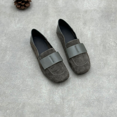 Ladies Elegant Vintage Soft Leather Suede Loafers with Wide Bow