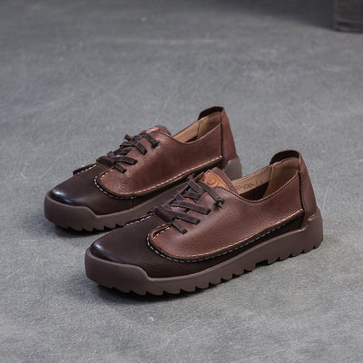 Babakud Women Spring Vintage Leather Lace-Up Flats