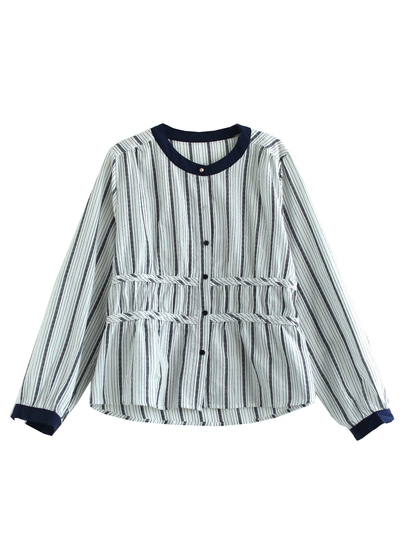 Babakud Autumn Cotton Striped Round Neck Patchwork Shirt