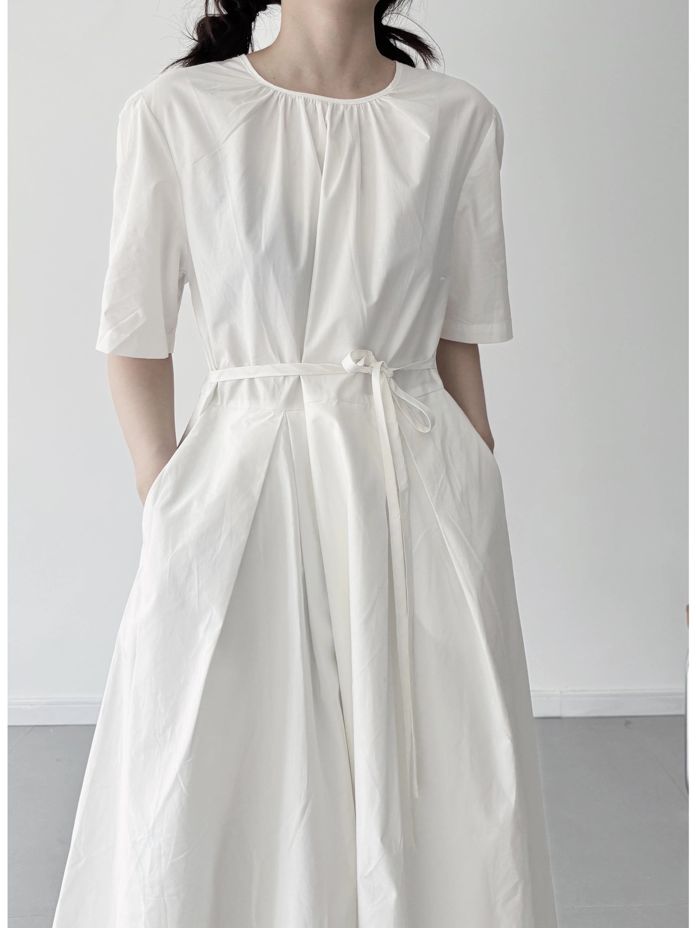 Babakud Fashionable Cotton Casual Round Neck Lace Up Dress