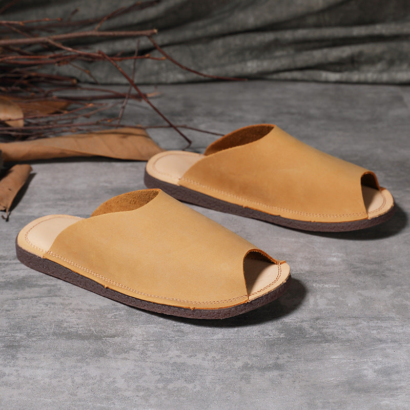 Women Summer Vintage Cowhide Slip-Ons Soft Sole Flat Shoes