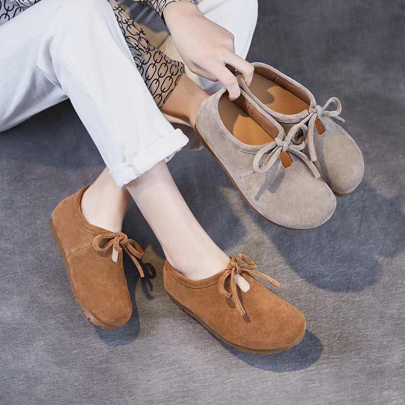 Women Lace Up Genuine Leather Suede Moccasins Casual Shoes