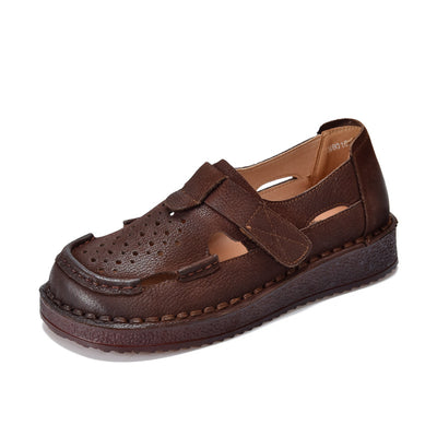 Babakud Women Summer Retro Hollow Leather Casual Flats