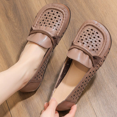 Babakud Summer Genuine Leather Soft Sole Hollow Out Flats Shoes