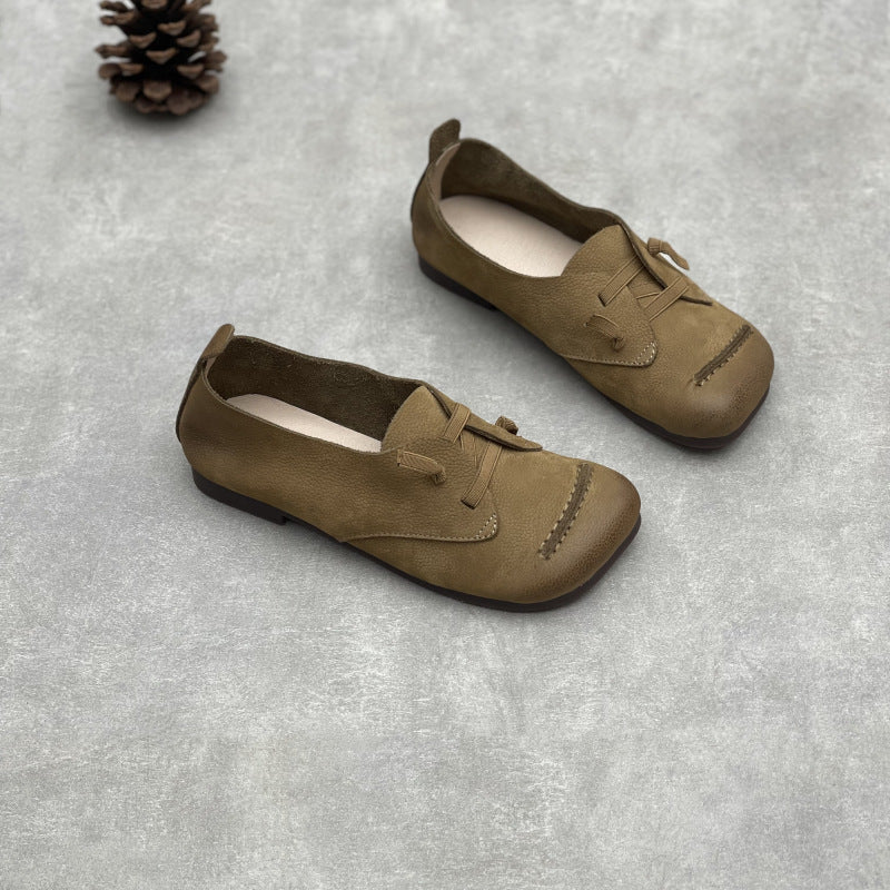 Women Retro Casual Versatile Soft Leather Low Heel Slip-Ons
