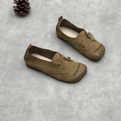 Women Retro Casual Versatile Soft Leather Low Heel Slip-Ons