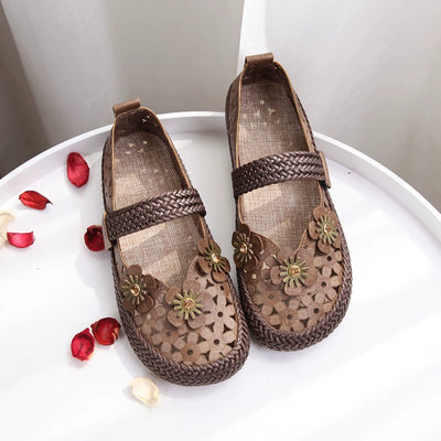 Summer Retro Hollow Woven One Straped Linen Sole Shoes