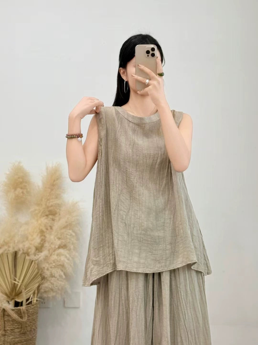 Summer Ramie Casual Round Neck Sleeveless Loose Tank Top