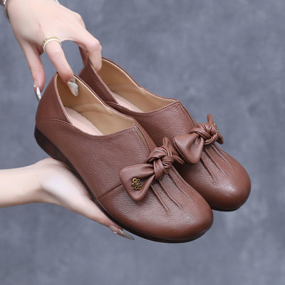 Spring Bowknot Soft-Soled Slip-On Shoes in Black and Brown