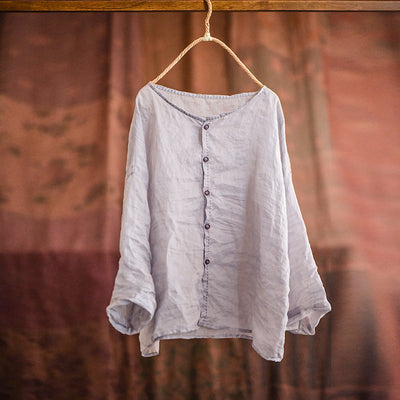 Women's Retro Lightweight Loose Long Sleeves Ramie Shirt