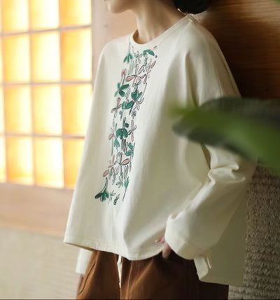 Ladies Printed Casual Loose Round Neck Cotton Sweatshirt