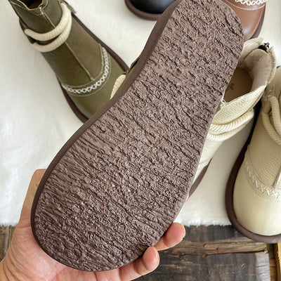 Babakud Women Round Toe Leather Warm Waterproof Short Boots
