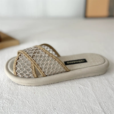 Babakud Women Summer Cross-Strap Linen Half-Flat Slippers