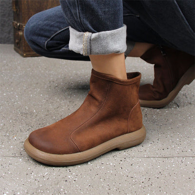 Autumn Leather Retro Plus Size Zipper Loose Ankle Boots