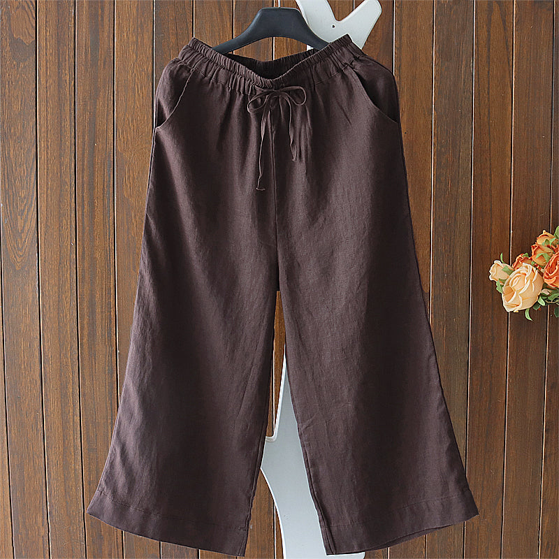 Babakud Women Spring Retro Solid Color Cotton Linen Pants
