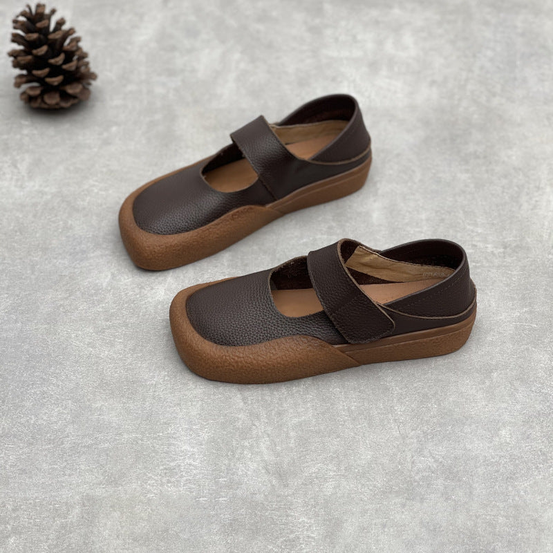 Color Block Square Toe Comfy One-Strap Walking Shoes for Women