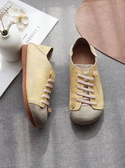 Retro Casual Genuine Leather Patchwork Sueded Slip On Shoes