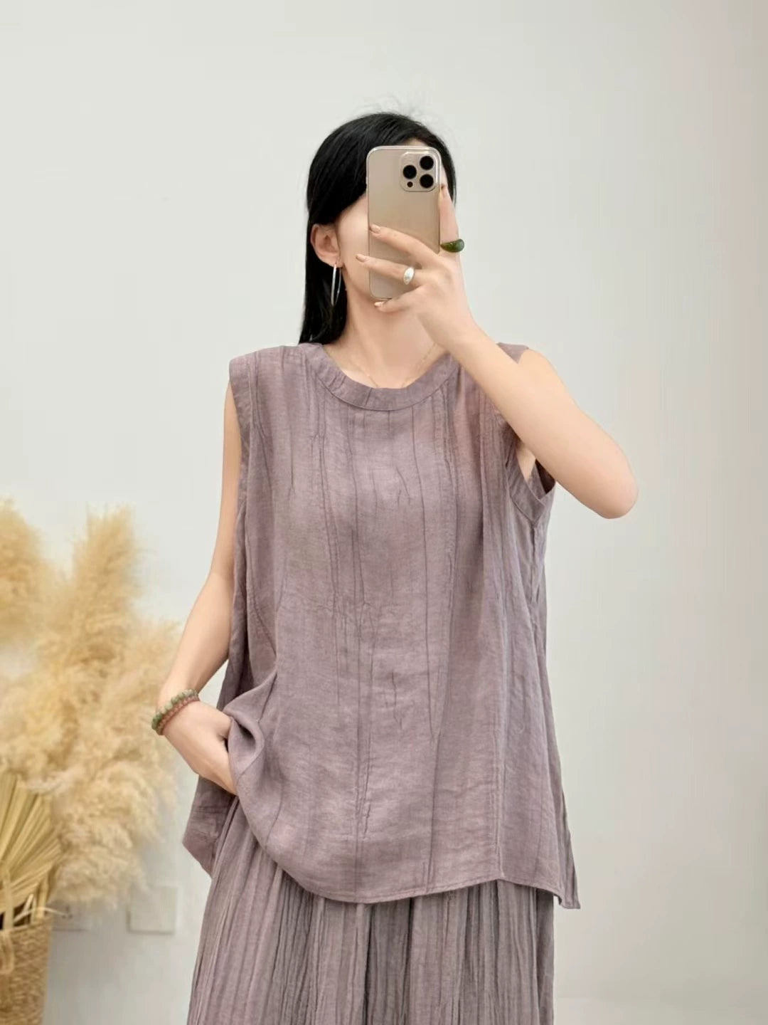 Summer Ramie Casual Round Neck Sleeveless Loose Tank Top