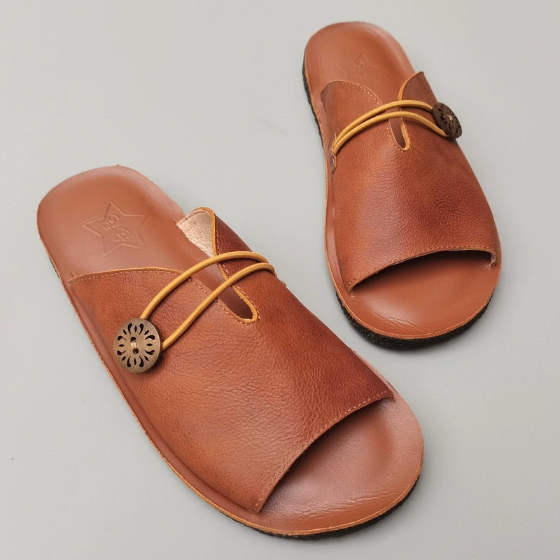 Summer Casual Leather Breathable Open Soft Toe Slippers