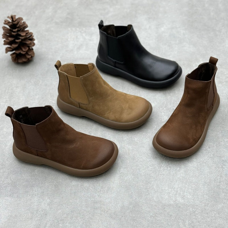 Babakud Women Vintage Minimalist Genuine Leather Chelsea Boots