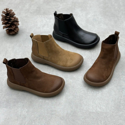 Babakud Women Vintage Minimalist Genuine Leather Chelsea Boots