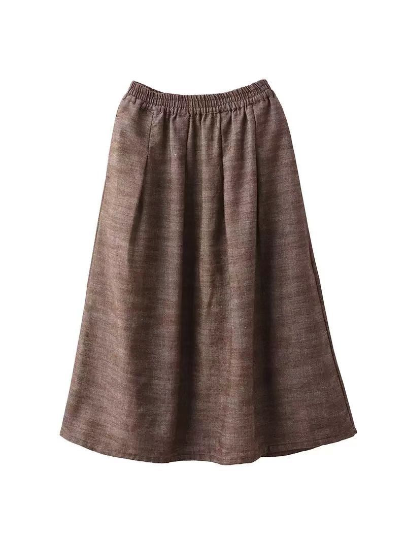 Ladies Spring Vintage Breathable Cotton Linen A-Line Skirts