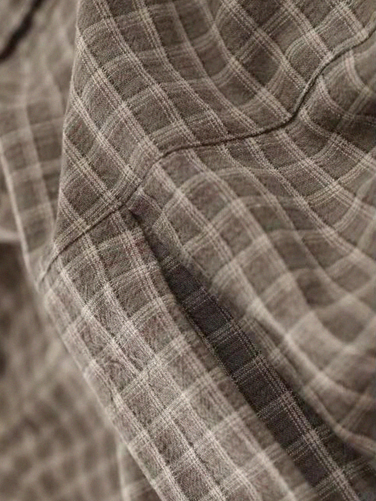 Women Retro Classic Loose Cotton Linen Plaid Shirts