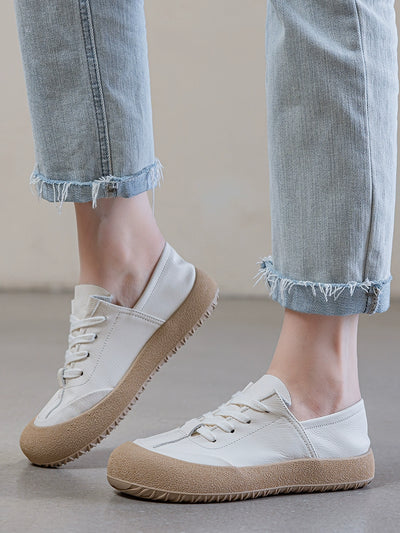 Summer Retro Leather Patchwork Round Toe Soft Sole Shoes