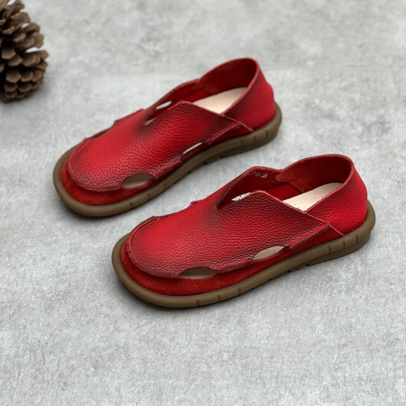 Spring Summer Perforated Minimalist Leather Flat Sandals
