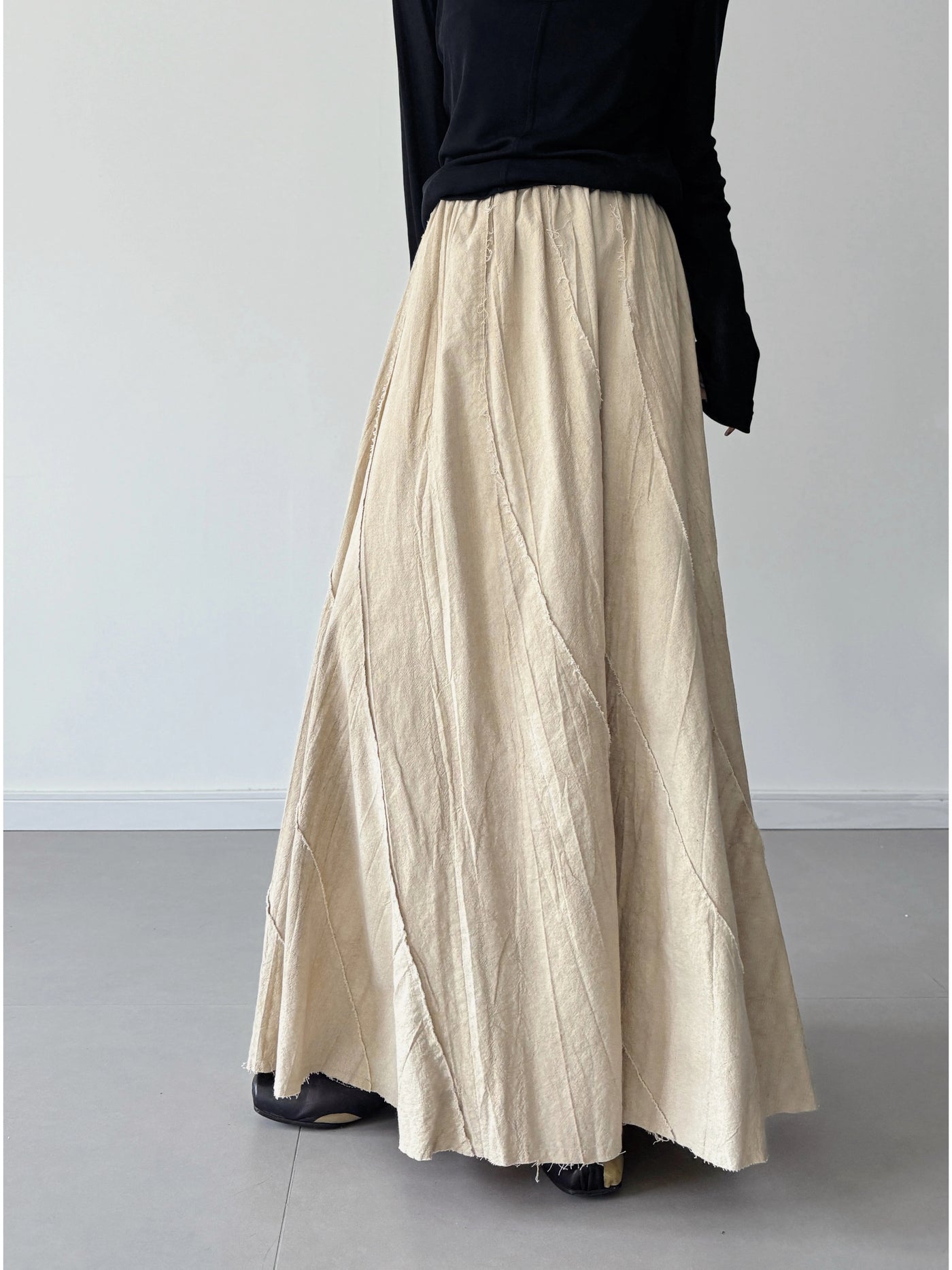 Summer Casual Ramie Washed Loose Elastic Waist Skirt