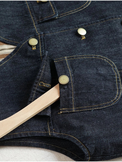 Retro Denim V-Neck Patchowk Single Breasted Pocket Vest