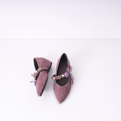 Women Elegant Sheepskin Leather Pointed Toe One Straped Shoes
