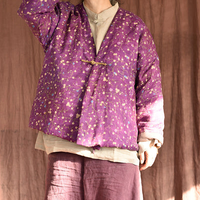 Women Chinese Style Vintage Printed Cotton Linen Coat