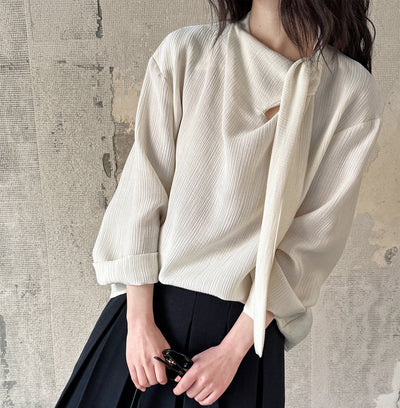Ladies Solid Color Elegant Retro Ribbon Texture Cotton Pullover