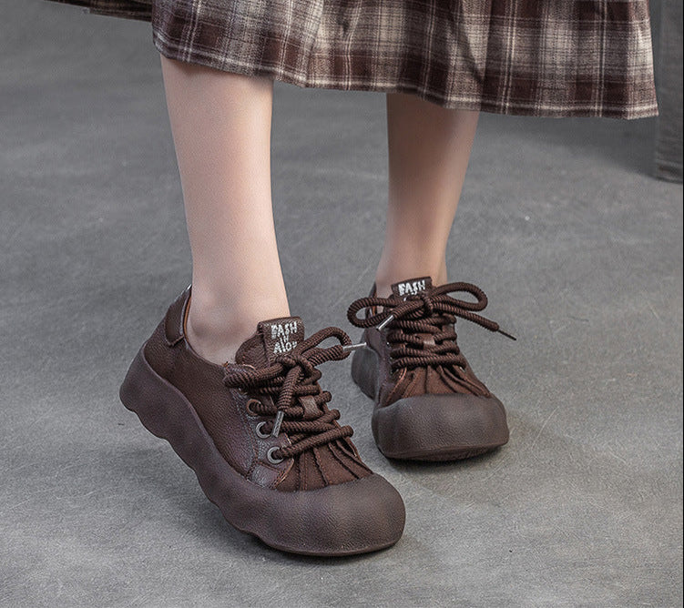 Women Retro Lightweight Lace-Up Suede Patchwork Casual Shoes