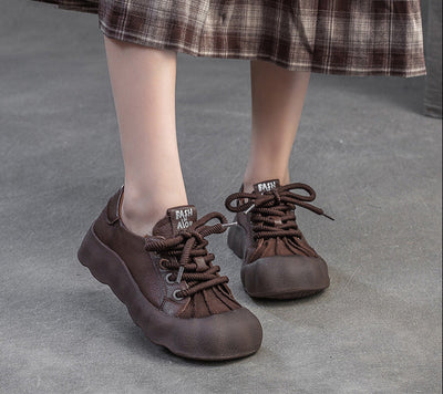 Women Retro Lightweight Lace-Up Suede Patchwork Casual Shoes