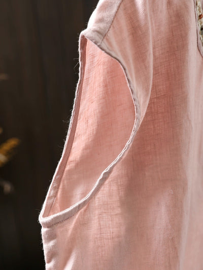 Women Summer Cool Linen Round Neck Sleeveless Tank Top