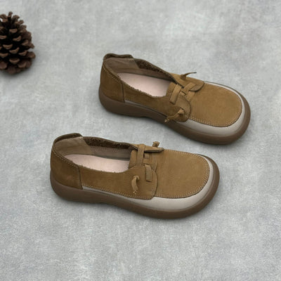 Women Spring Retro Comfortable Color Block Round Toe Slip-Ons