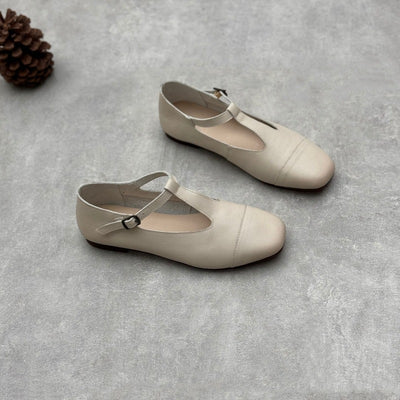 Women Retro Leather Soft Flat Sole One Straped Shoes