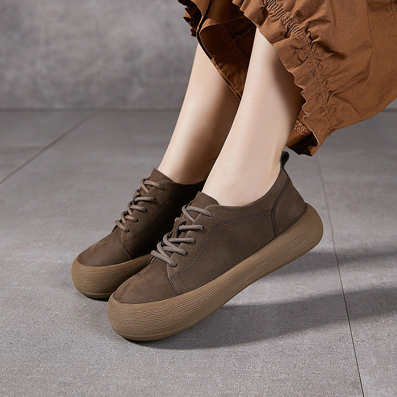 Top Genuine Leather Casual Platform Soft Sole Lace Up Shoes
