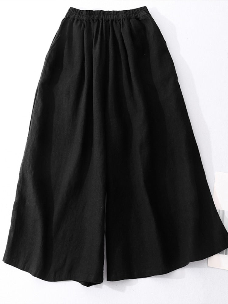 Women Retro Linen Plus Size Elastic Waist Loose Pants