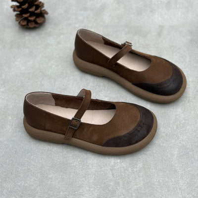 Women Retro Contrast Round Toe One-Strap Mary Jane Shoes