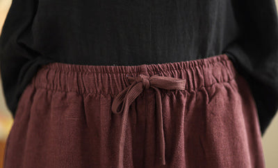 Retro Solid Color High Waist Comfy Linen Pants for Women