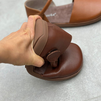 Women Trendy Retro Casual One-Strap Genuine Leather Flat Sandals