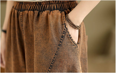 Women Spring Retro Cotton Denim Patchwork Harem Pants