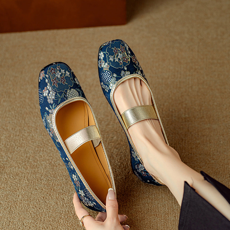 Women Ethnic Style Retro Handmade Embroidered Flat Ballet Shoes
