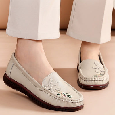 Babakud Women Spring Vintage Floral Leather Flat Loafers