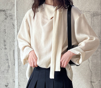 Ladies Solid Color Elegant Retro Ribbon Texture Cotton Pullover