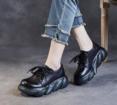 Women Retro Platform Genuine Leather Everyday Casual Shoes